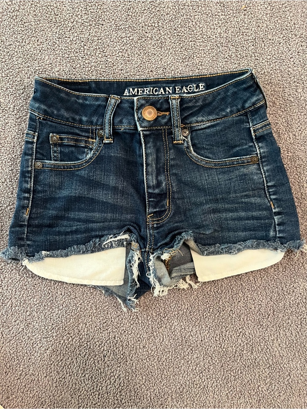 American Eagle Outfitters Dark Blue Distressed Denim Shorts Hi Rise Shortie